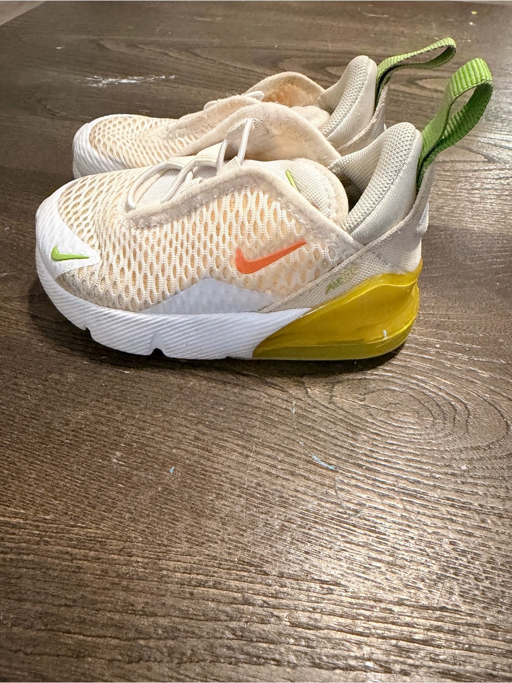 Nike Kids' Mesh Slip-On Sneakers in White with Yellow & Green Accents